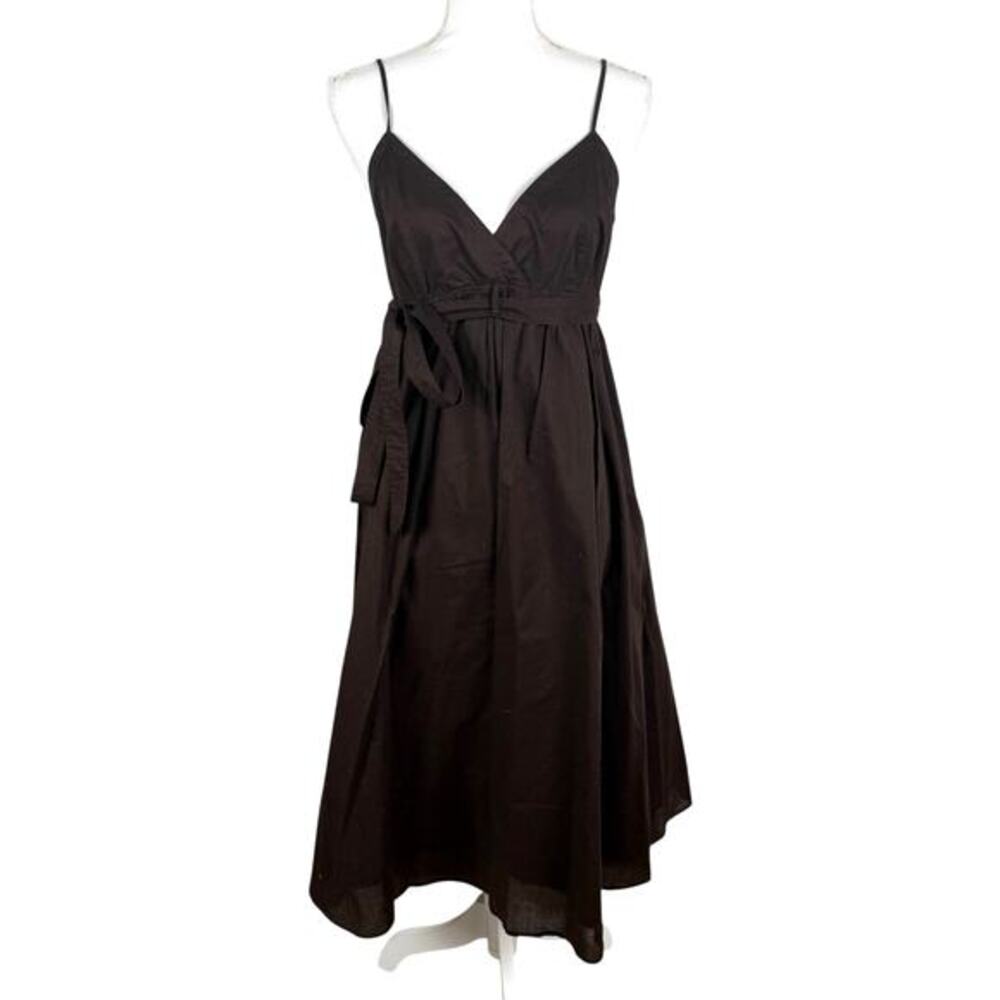 Donna Morgan Babydoll Dress 8 Midi Chocolate Brown Lined Belt Wedding Guest‎